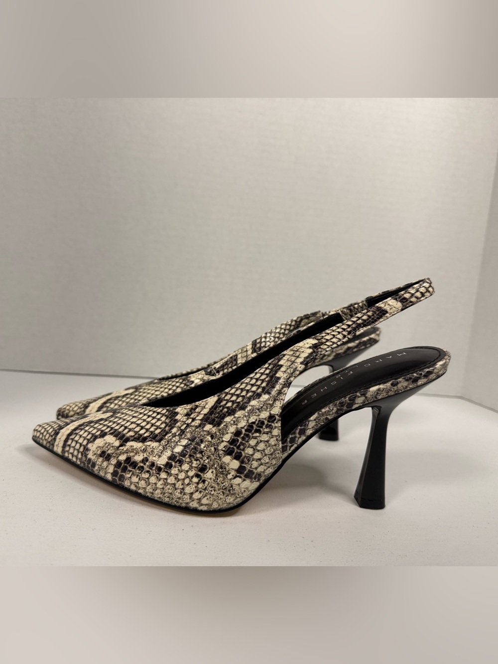 Marc Fisher Snake-Print Slingback Pumps - Black & Cream